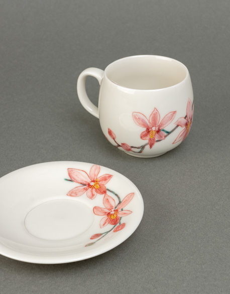 Pink orchid coffee cup