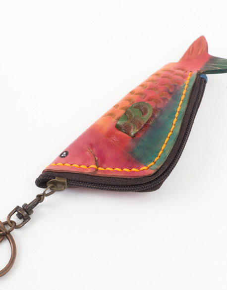Fish carving leather zero wallet