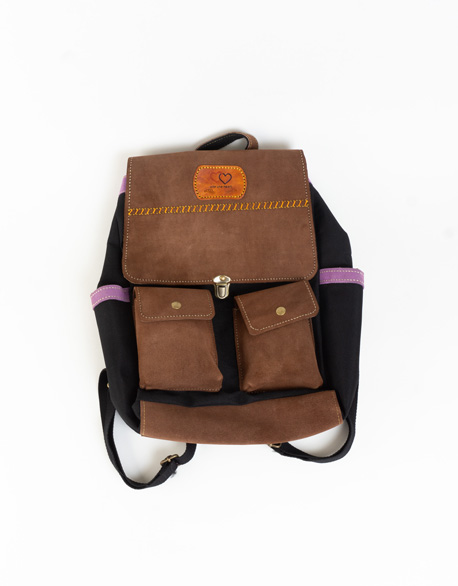 Leather canvas back backpack