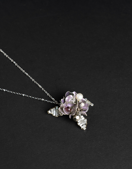 UV膠銅線串珠花項鍊-圖1