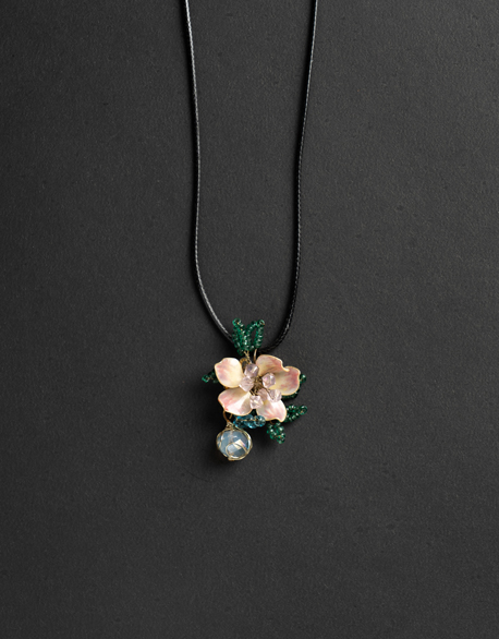 UV膠銅線串珠花項鍊-圖2